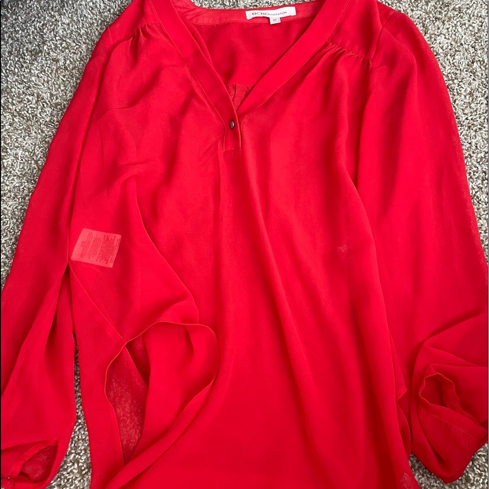BCBG Red Sheer Chiffon Blouse